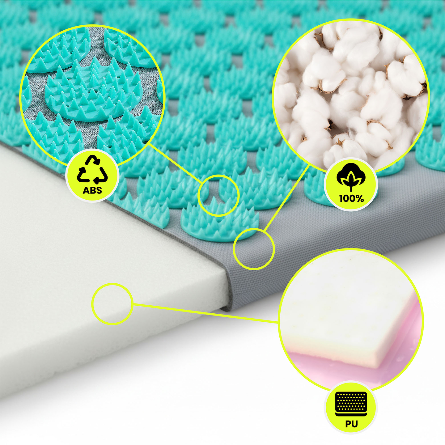 Prostirka za akupresuru s jastukom i navlakom - 72 cm HyperMotion sivo-menta