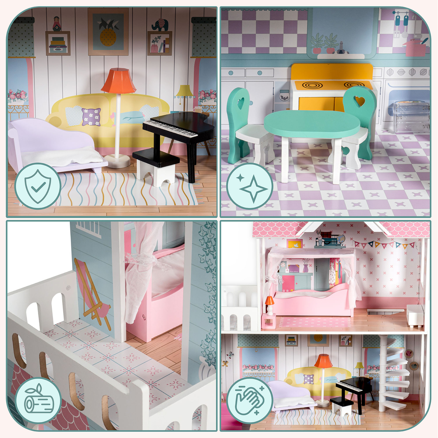 XXL Najveća drvena kućica za lutke - 123 cm - LED osvijetljena - terasa, pribor, vrt