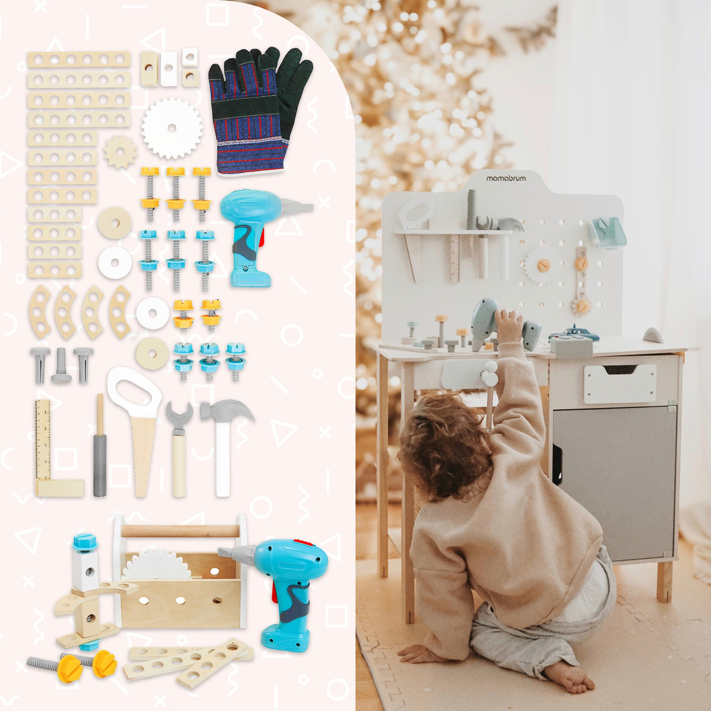 Velika drvena radionica s XXL alatom - DIY set, 74 elementa
