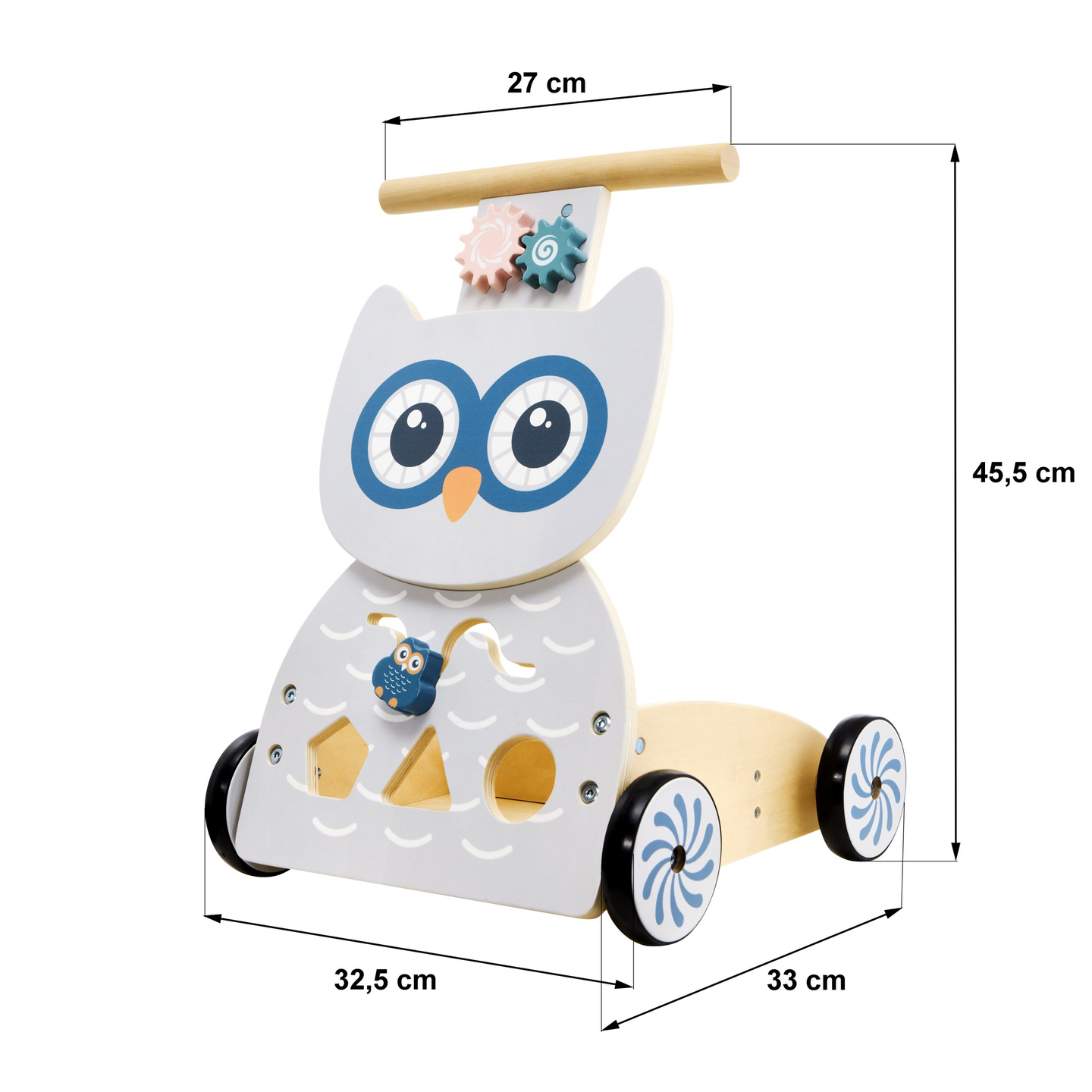 Drvena, multifunkcionalna hodalica - guralica - kolica s kockama - Sova