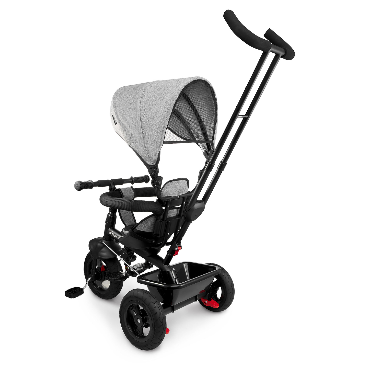 Tricikl za djecu 1-4 godine - TOBI FREY - siva boja - okretna - kotači na napuhavanje + guralica