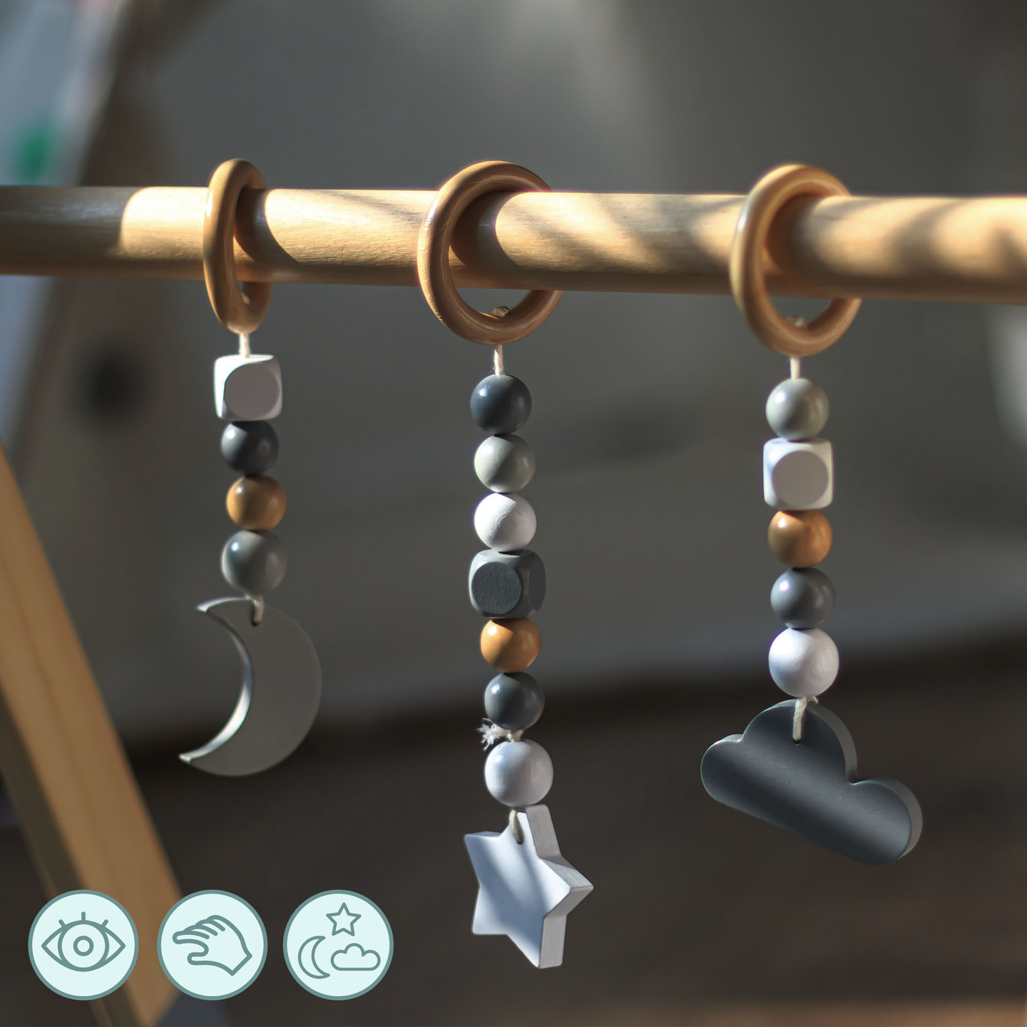 Drveni edukativni stalak za Baby Gym - siva boja