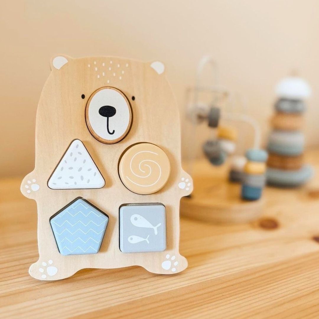 Set drvenih igračaka - šareni splet, Seal piramida, Teddy medo sorter