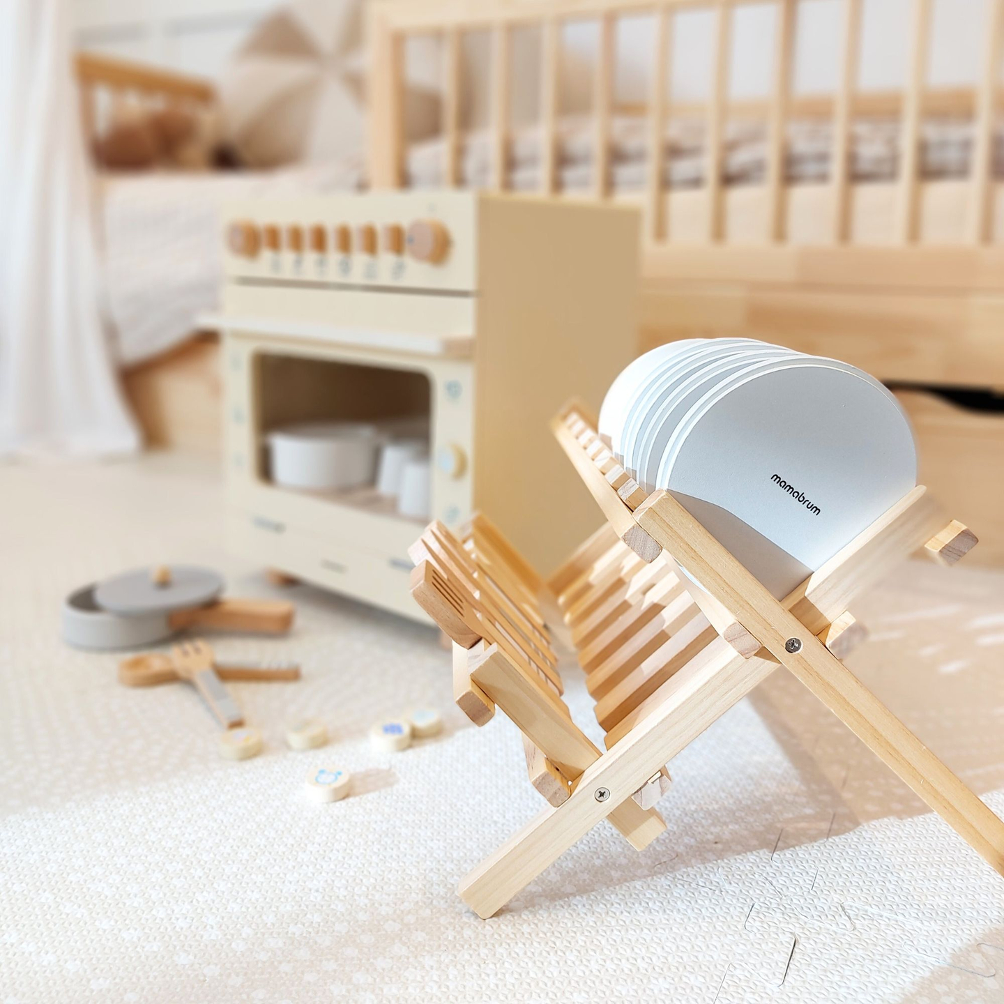 Drveni kuhinjski dodaci sa sušilicom za suđe - set za djecu