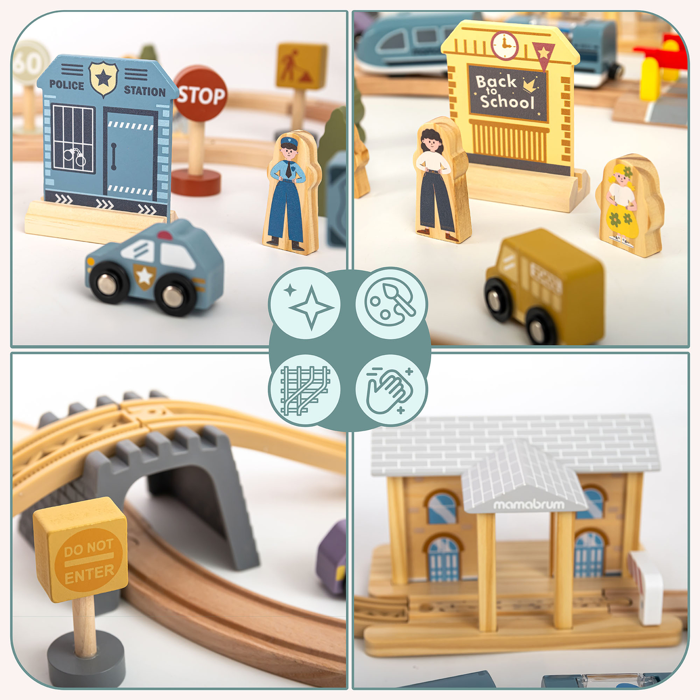 Drvena gradska željeznica s električnim vlakom - pokretna dizalica, brod, mostovi