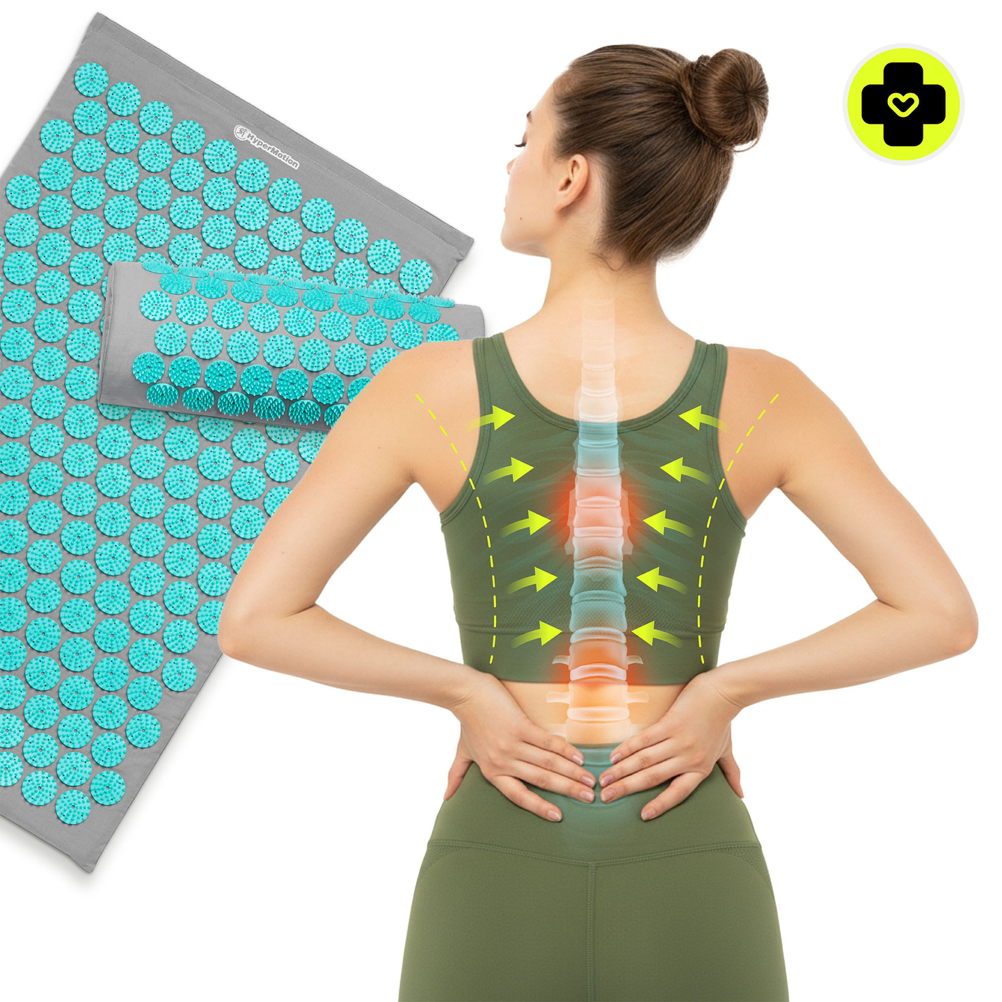 Prostirka za akupresuru s jastukom i navlakom - 72 cm HyperMotion sivo-menta