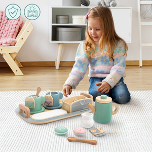 Veliki drveni set za čaj s pladnjem - 18 dijelova