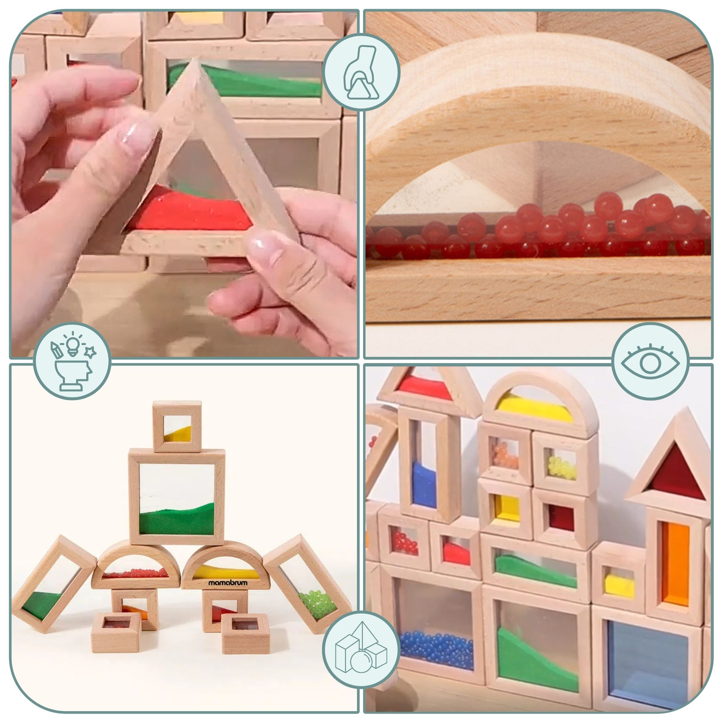 Set drvenih senzornih blokova s raznim punjenjem - 15 dijelova