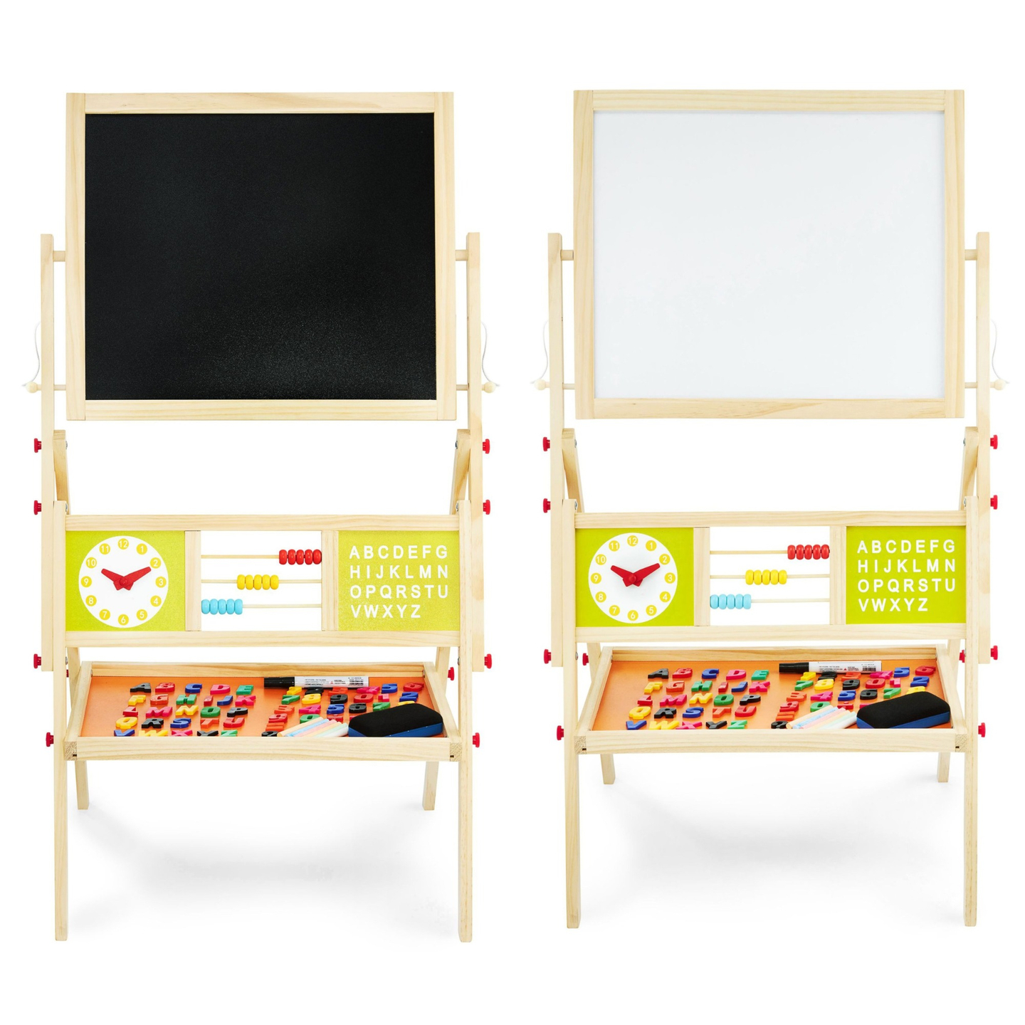 Velika dvostrana edukativna ploča: magnetna i kreda - suhobrisanje, drvena