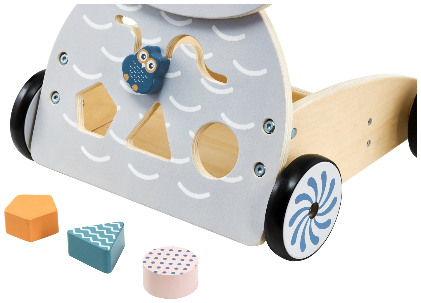 Drvena, multifunkcionalna hodalica - guralica - kolica s kockama - Sova