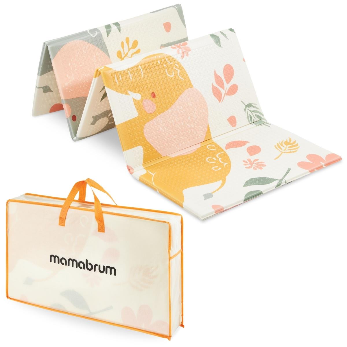 Dvostrana sklopiva pjenasta prostirka 180 x 120 x 1 cm - egzotični slonovi/jednobojna siva