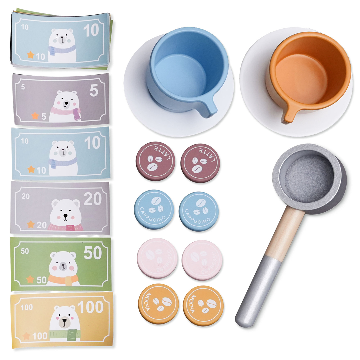 Velika drvena XXXL trgovina za djecu s šankom brze hrane - Kutna trgovina + Aparat za kavu + Pećnica + Hladnjak - 106 dodataka.