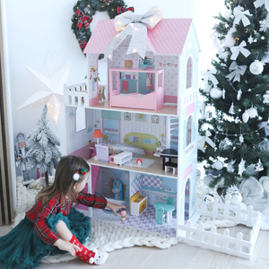 XXL Najveća drvena kućica za lutke - 123 cm - LED osvijetljena - terasa, pribor, vrt