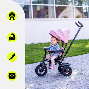 Tricikl za djecu 1-4 godine - TOBI FREY - ružičasti - okretni - kotači na napuhavanje + guralica