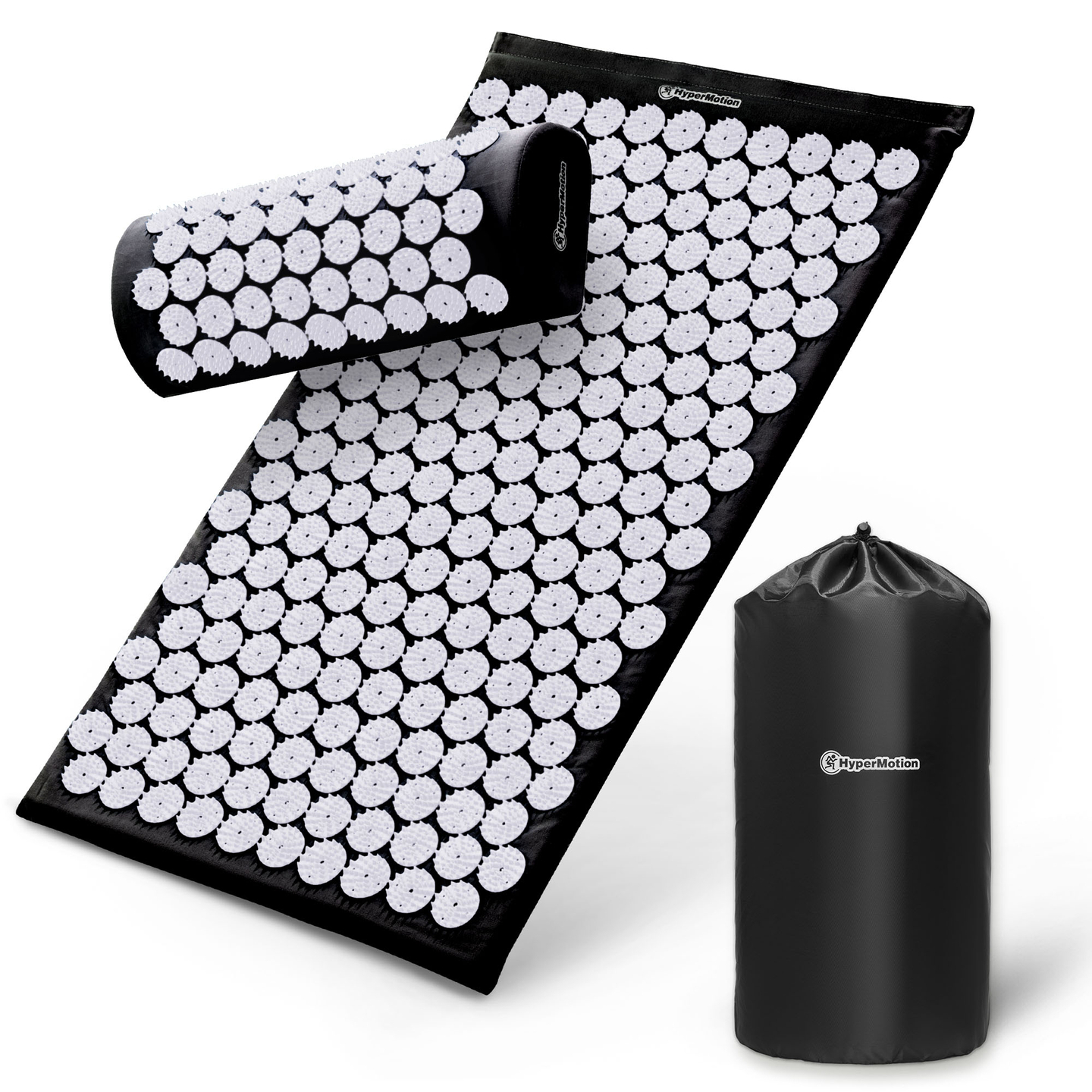 Prostirka za akupresuru s jastukom i navlakom - 72 cm HyperMotion crno-bijela