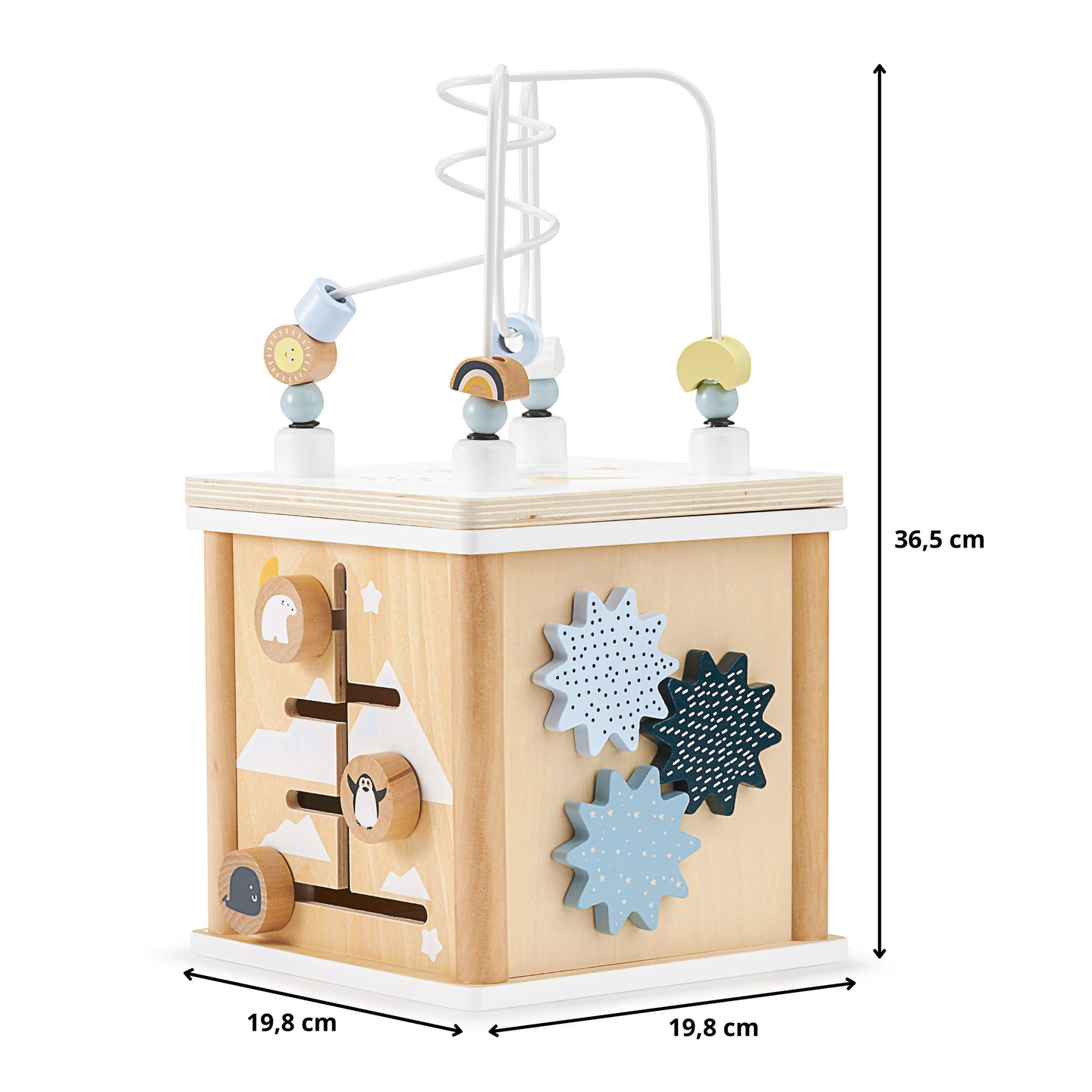 Drvena edukativna kocka s isprepletenim oblicima - razvrstavač oblika