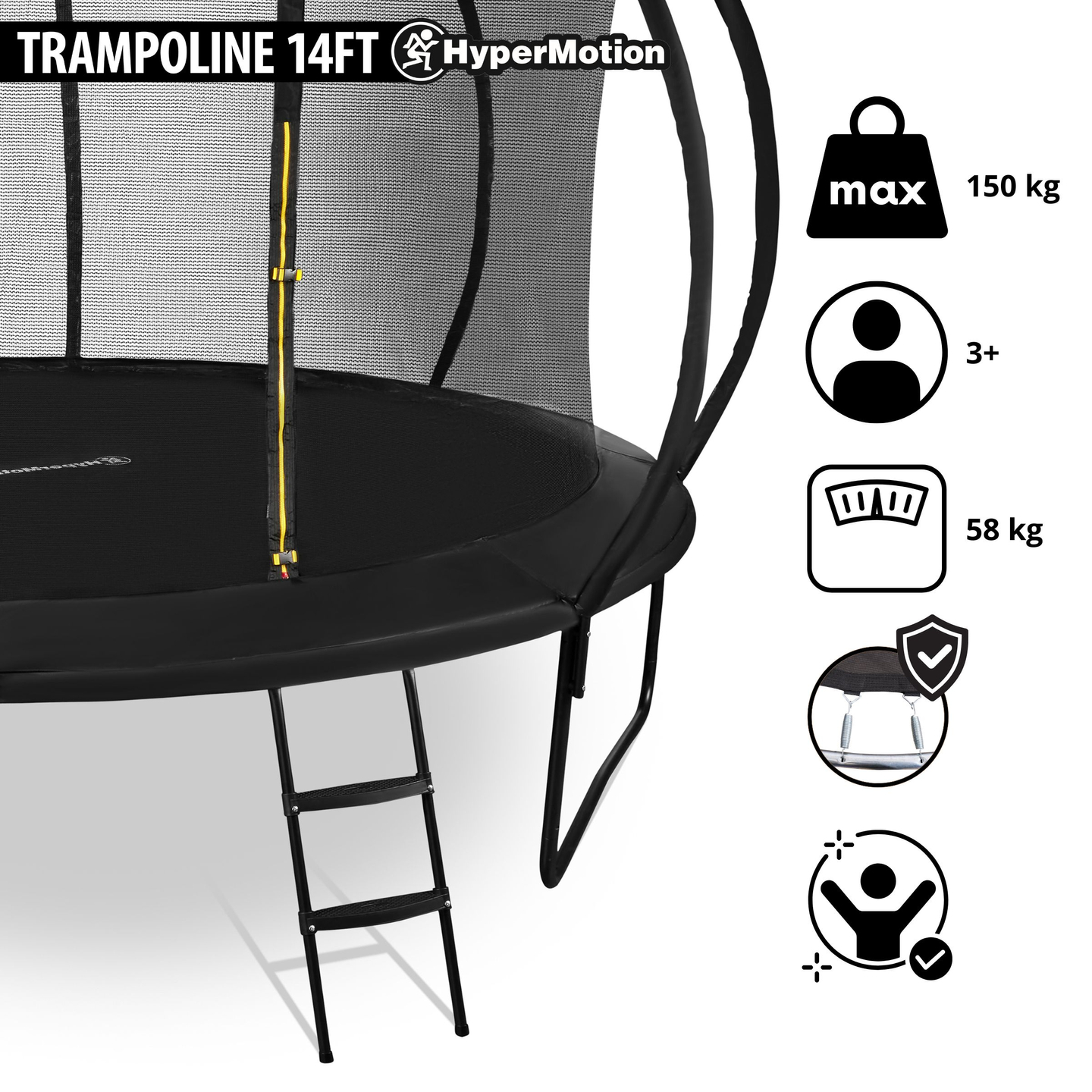 XXXL HyperMotion vrtni trampolin za djecu - 430 cm 14 stopa - s ljestvama i unutarnjom mrežom - za dom i vrt - maksimalno 150 kg