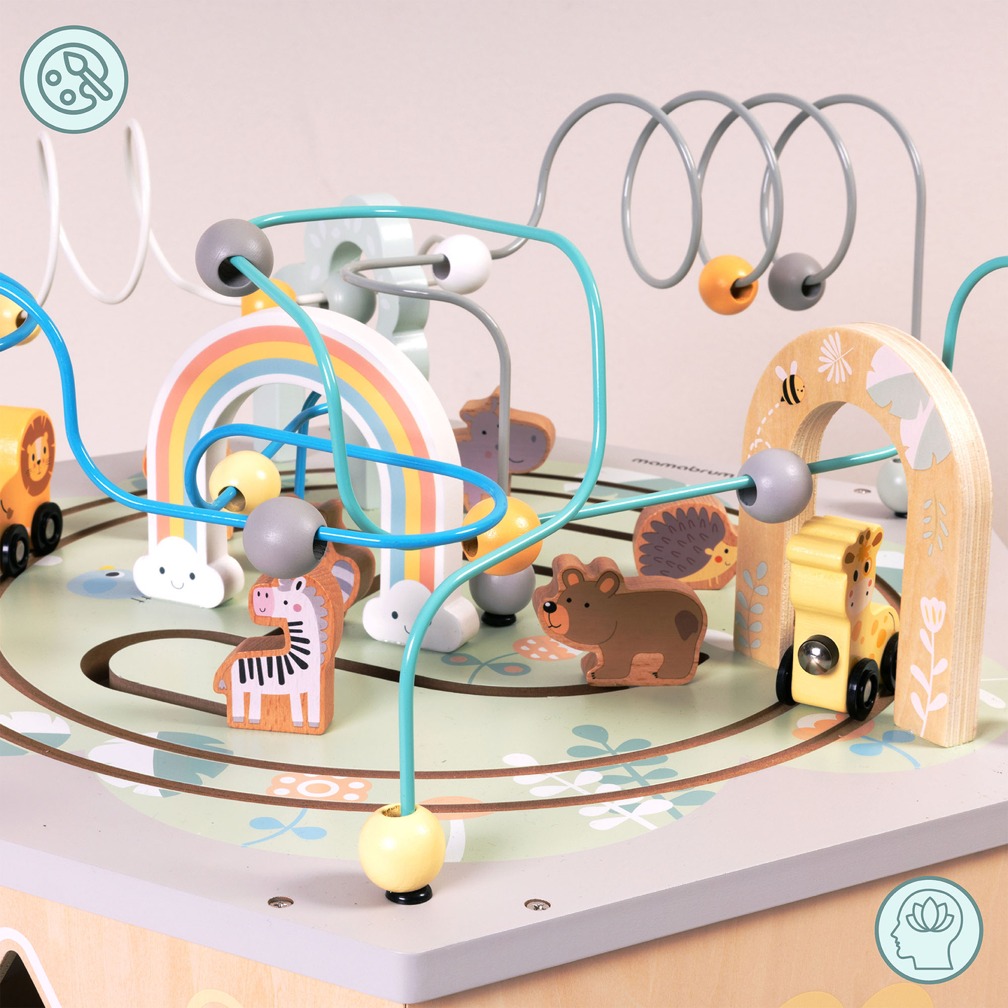 Velika drvena edukativna kocka - Montessori igračka s magnetskim vlakom i motornim petljama