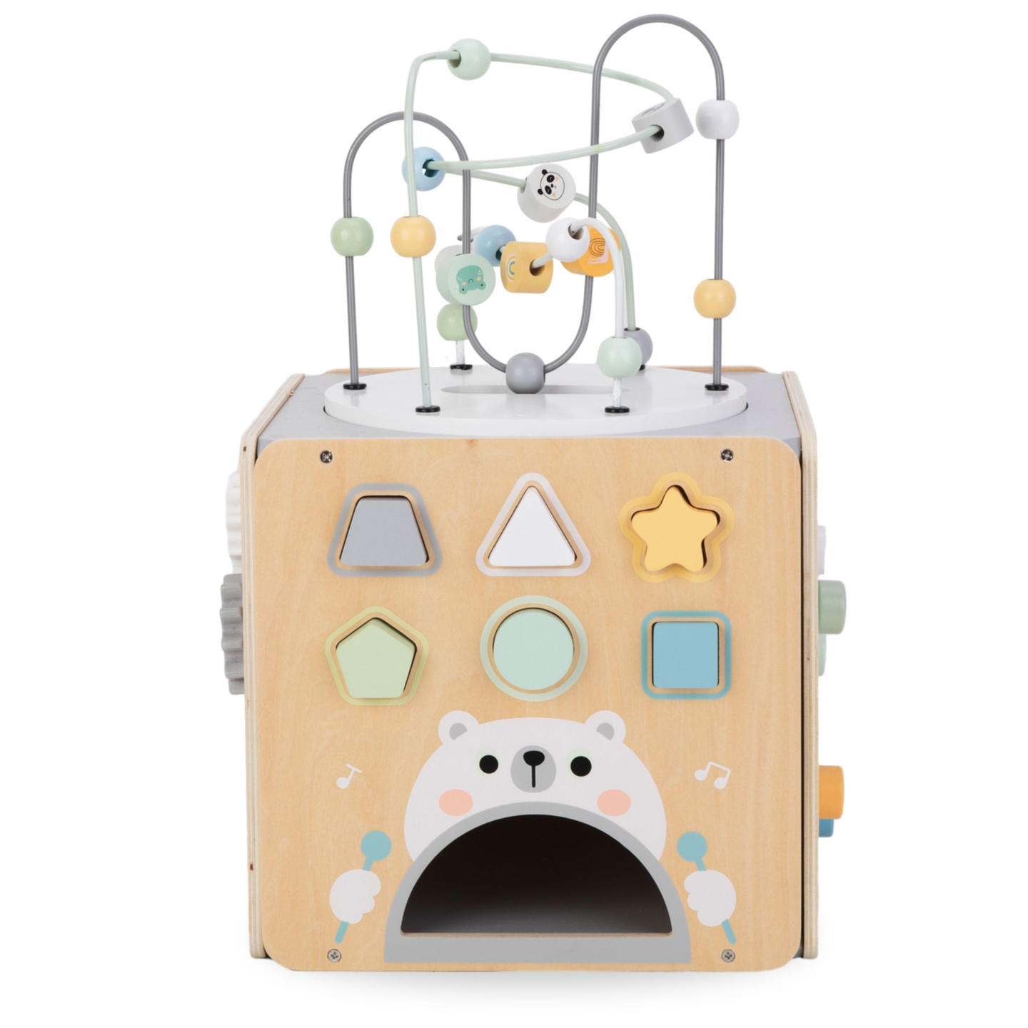 Velika drvena kocka za aktivnosti s petljom - Montessori