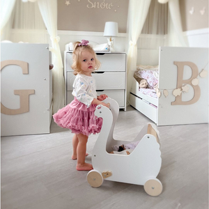 Drvena kolica za lutke na guranje - Labud