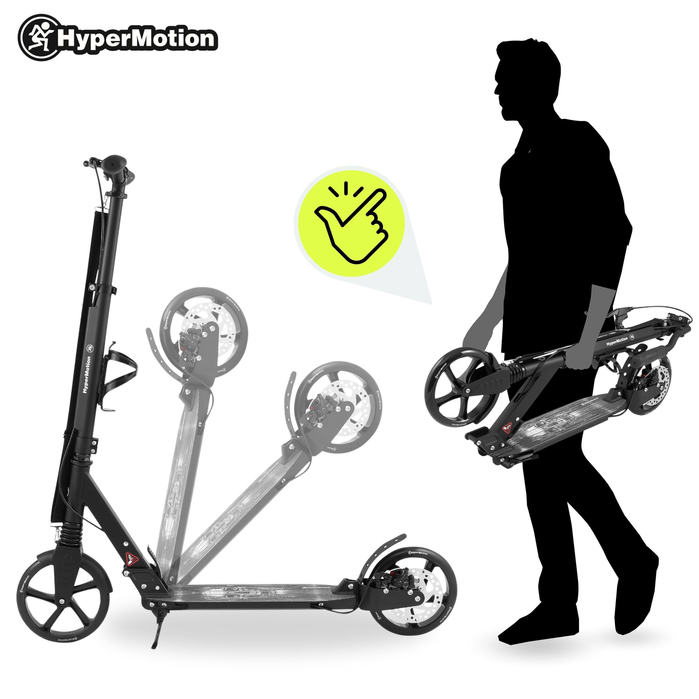 Dvokotačni skuter za odrasle i mlade - s amortizerom - HyperMotion Skyline - crni, aluminijski - 100 kg