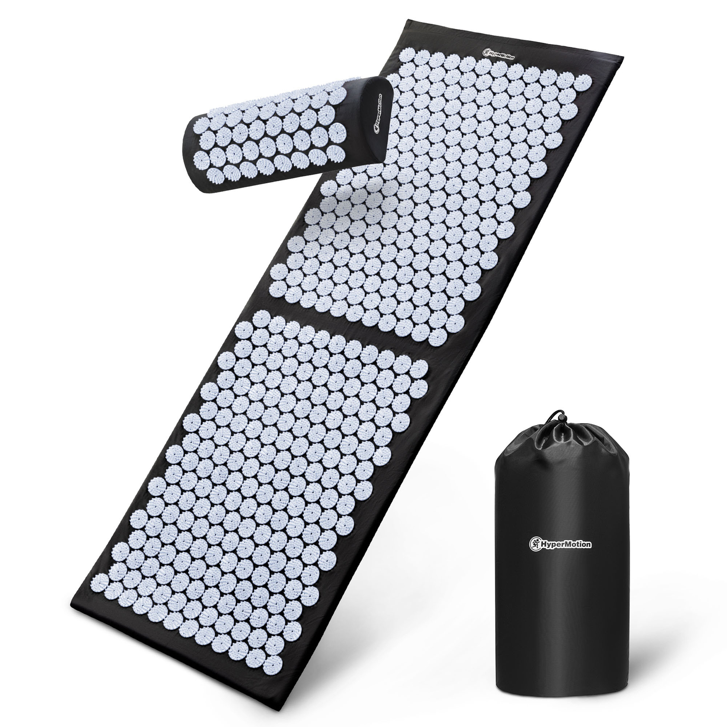 Velika akupresurna prostirka s jastukom i navlakom - 130 cm HyperMotion crno-bijela