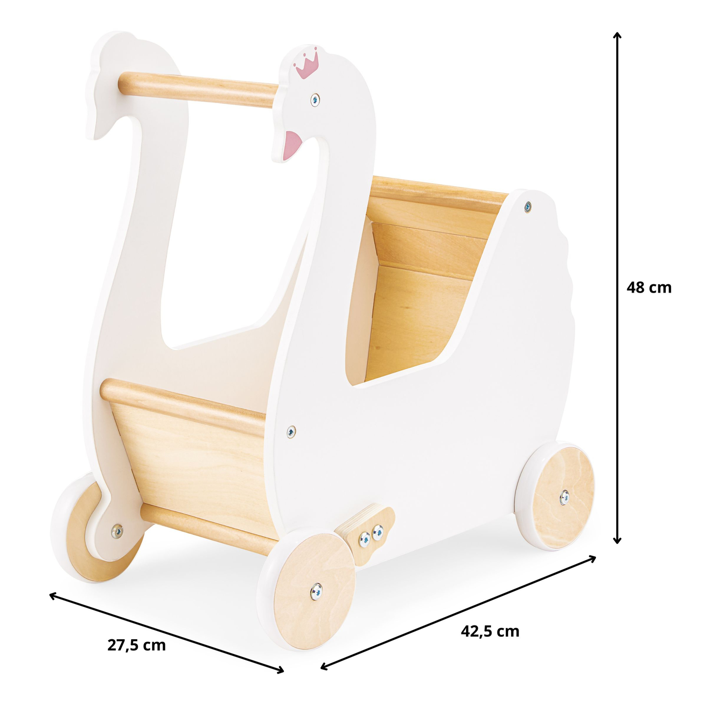 Drvena kolica za lutke na guranje - Labud