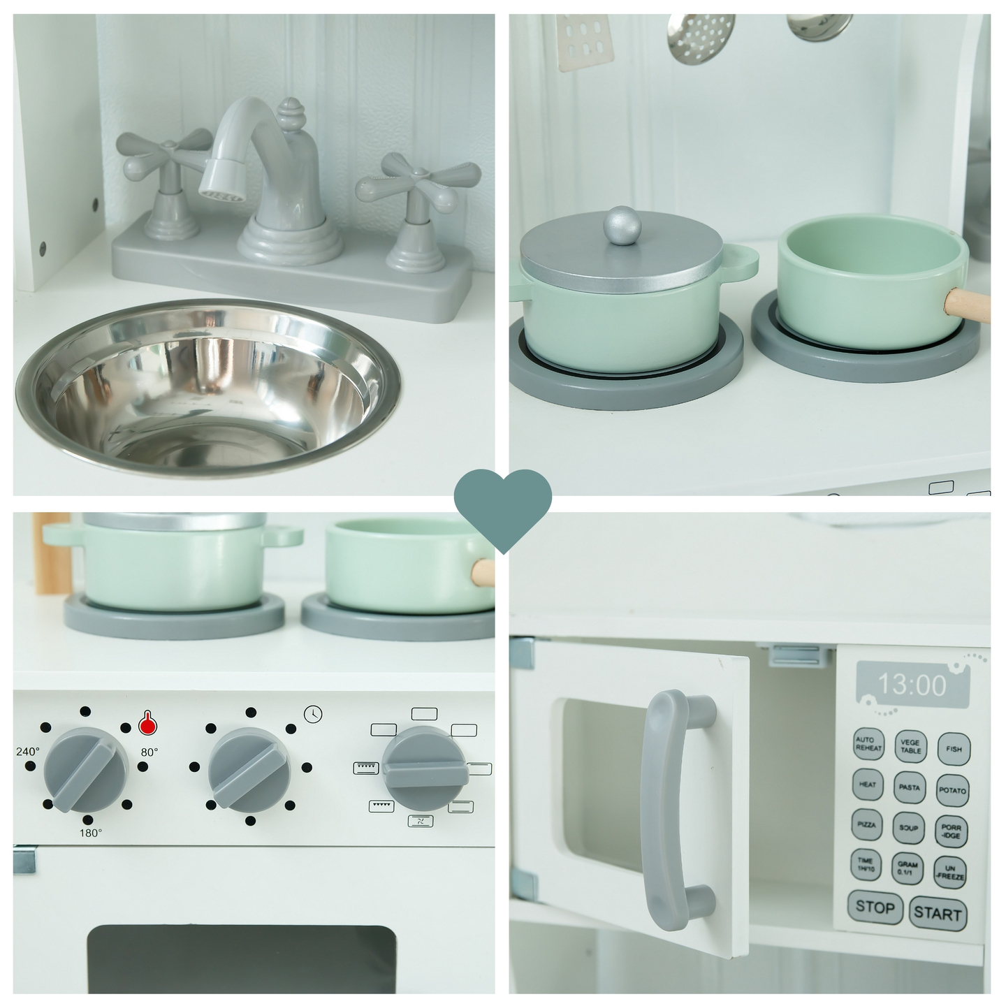 Drvena kuhinja za djecu s mikrovalnom pećnicom