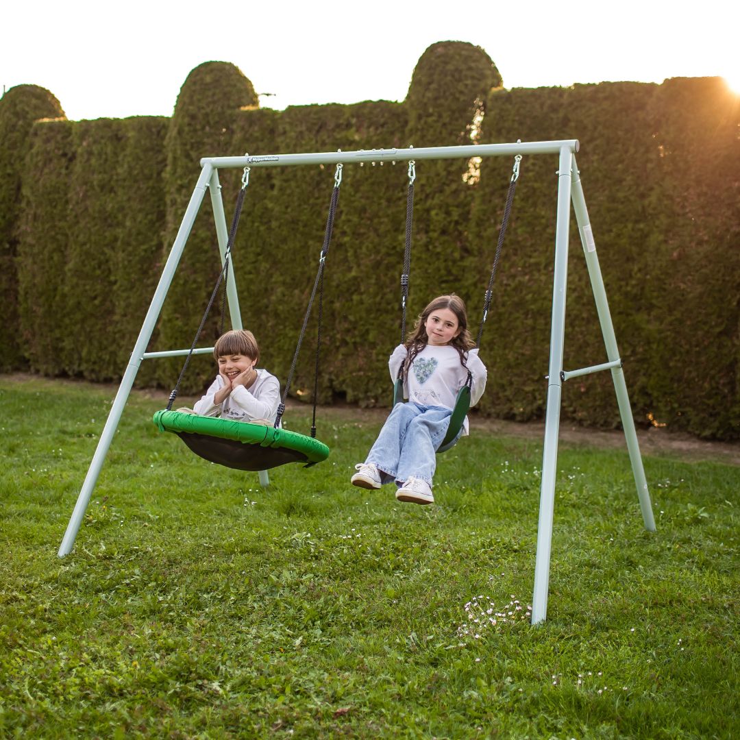 Dvostruka vrtna ljuljačka s okvirom i užadima - sjedalo i gnijezdo za rode