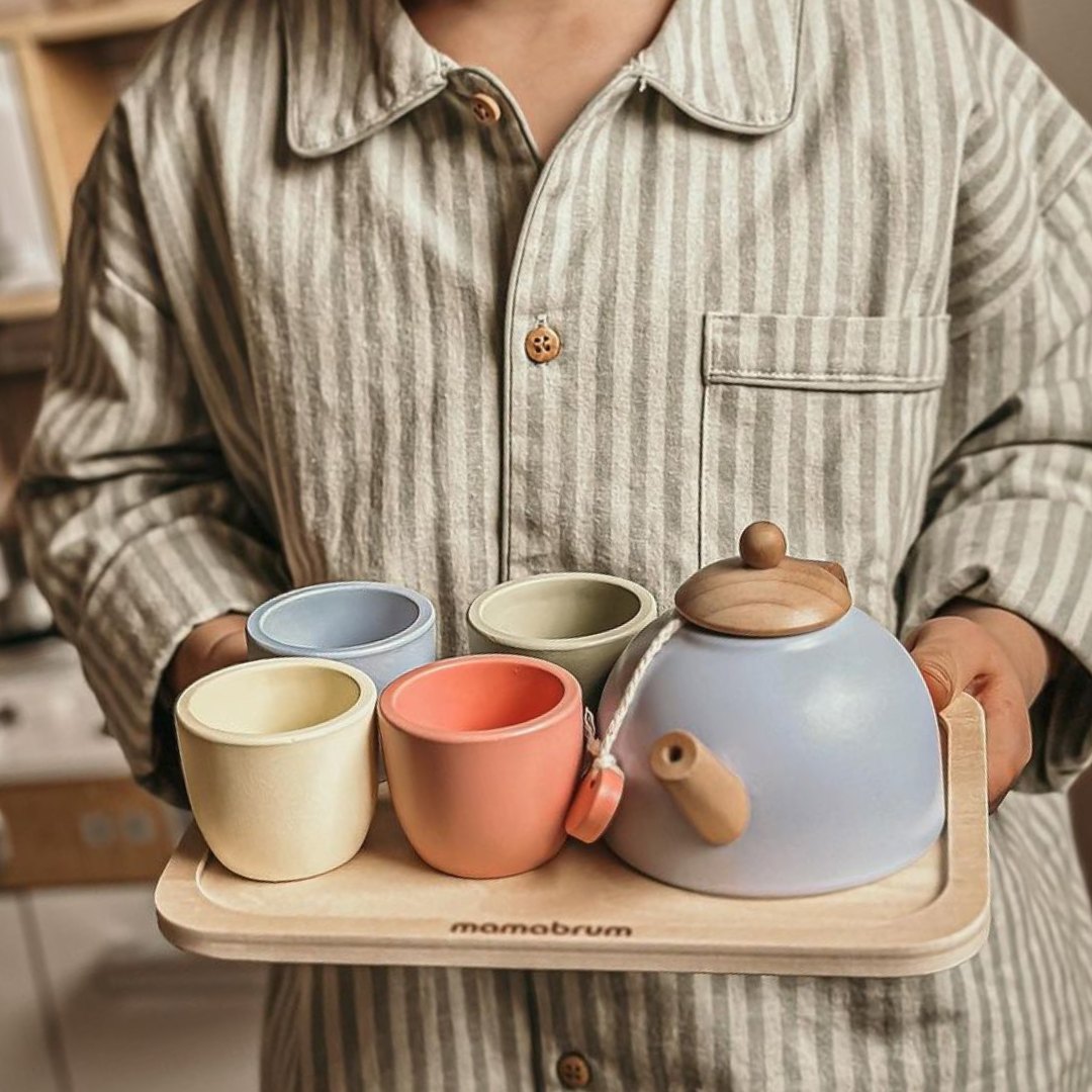 Drveni set za čaj s poslužavnikom - 7 elemenata