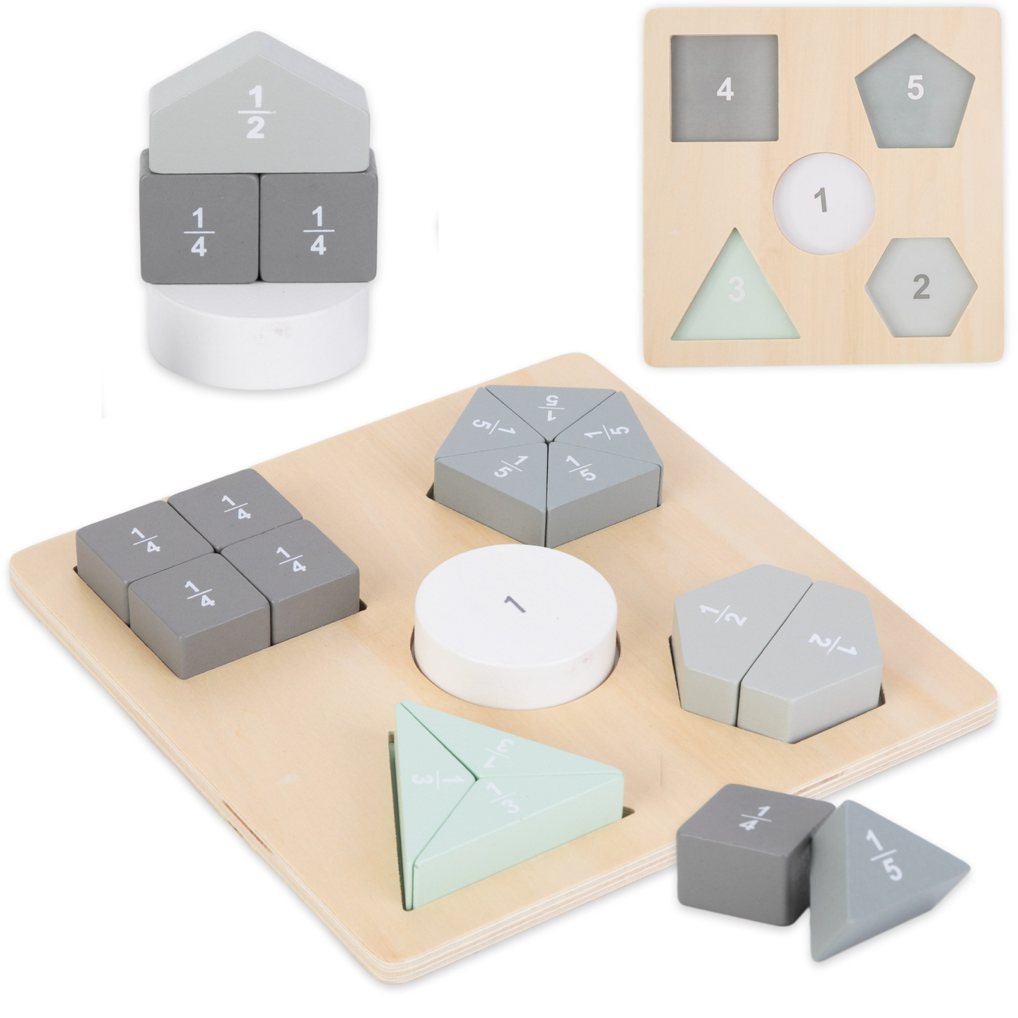 Drvena slagalica - Montessori Puzzle - Razlomci i geometrijski likovi