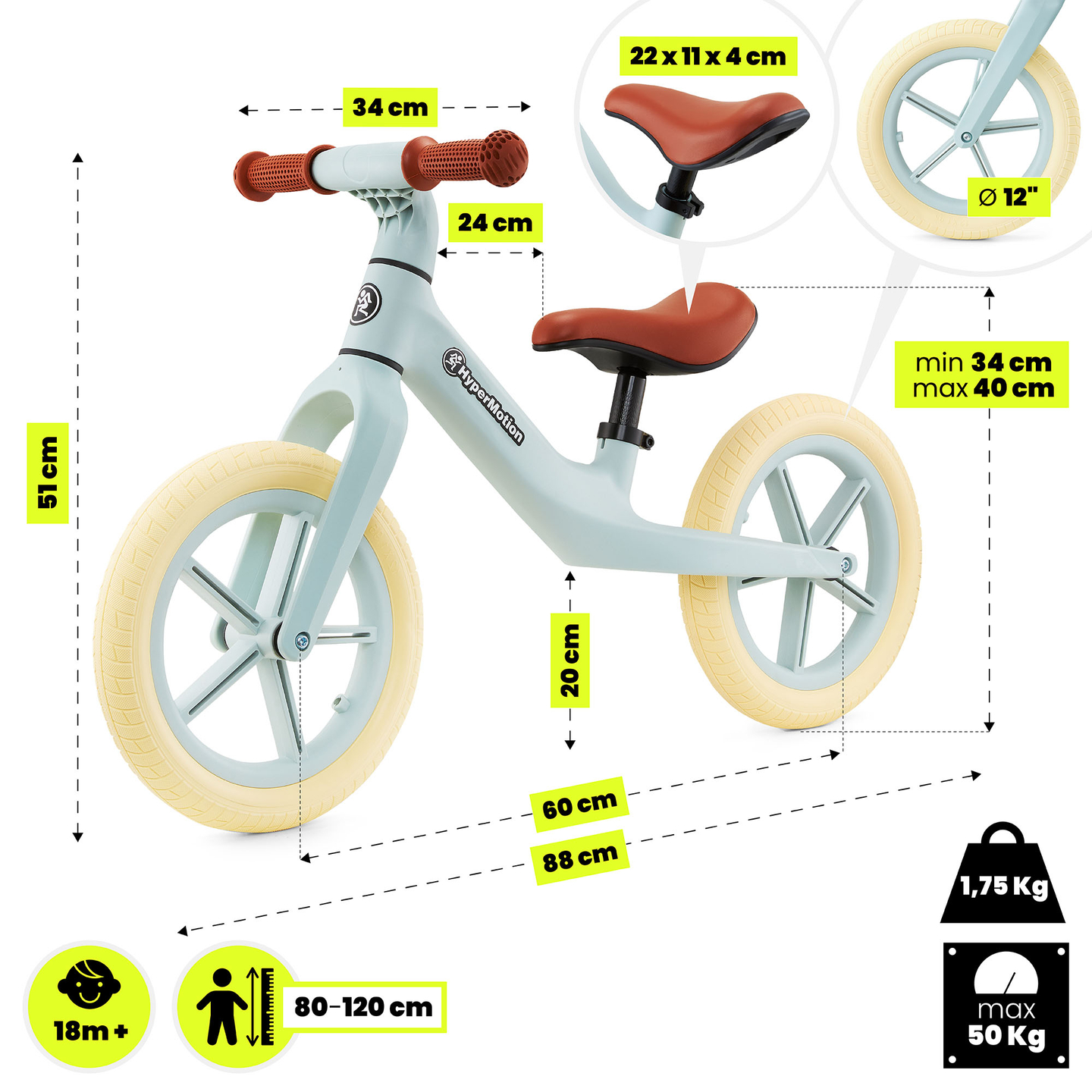 HyperMotion Marcelo dječji bicikl za balansiranje - menta
