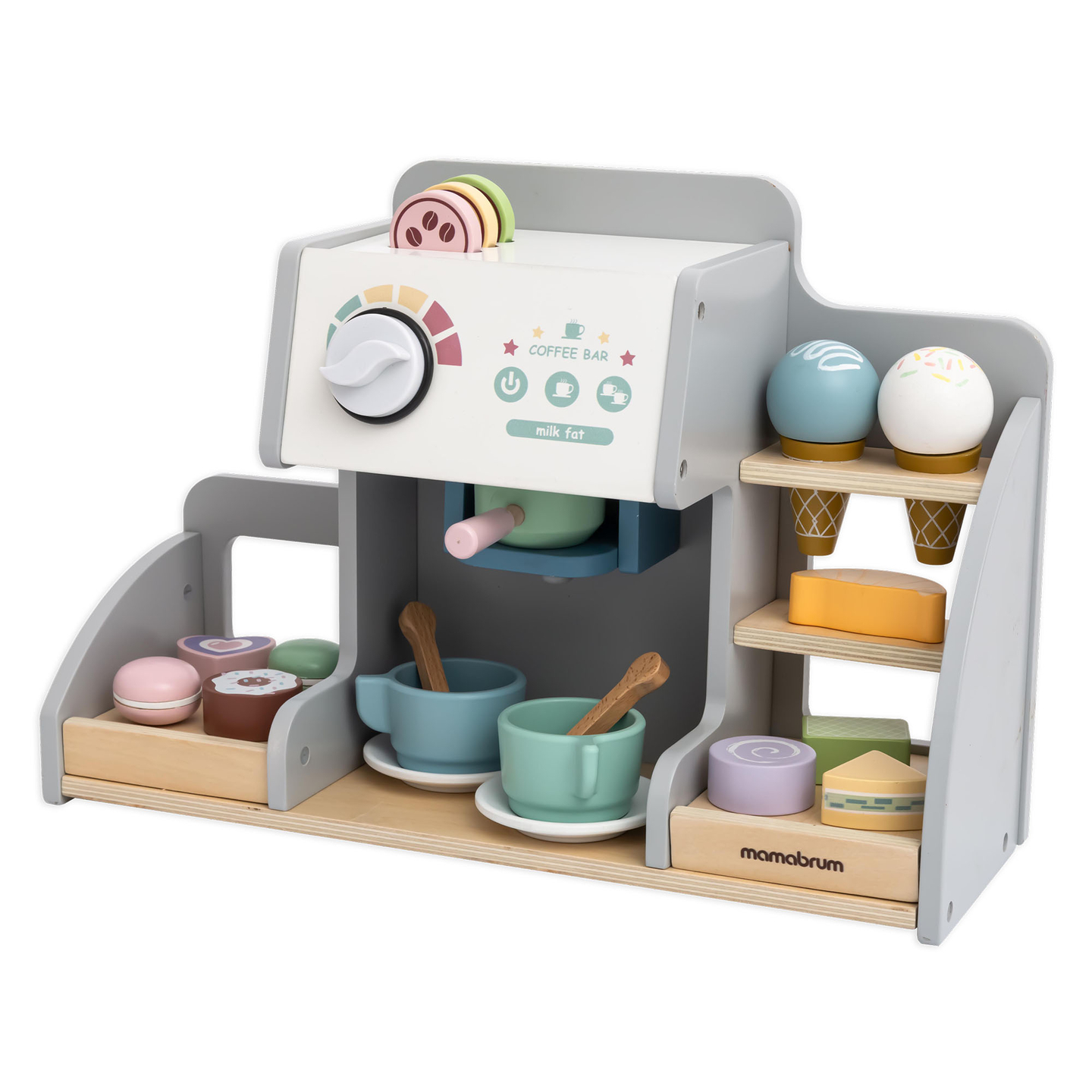 Veliki, drveni kafić i slastičarnica s magnetskom pločom, aparatom za kavu i setom sladoleda i deserta - preko 70 komada!