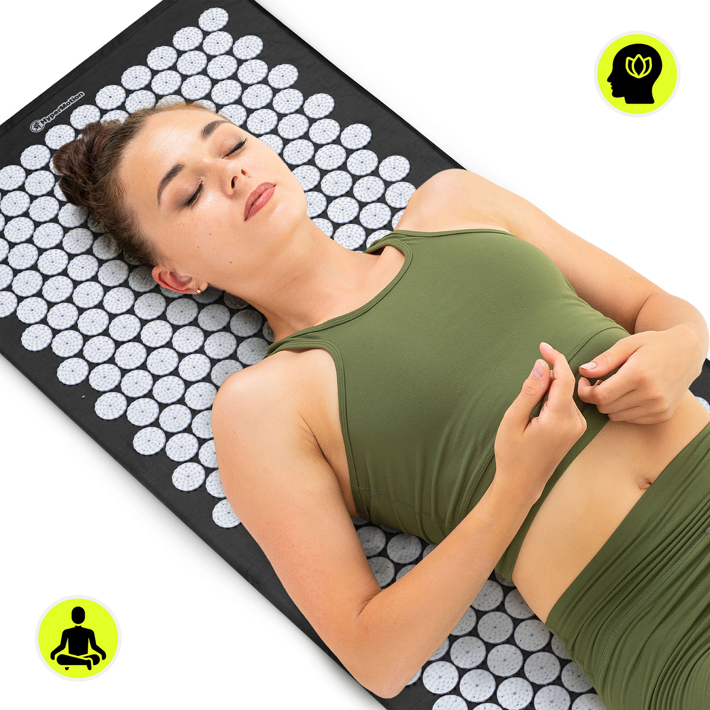 Velika akupresurna prostirka s jastukom i navlakom - 130 cm HyperMotion crno-bijela