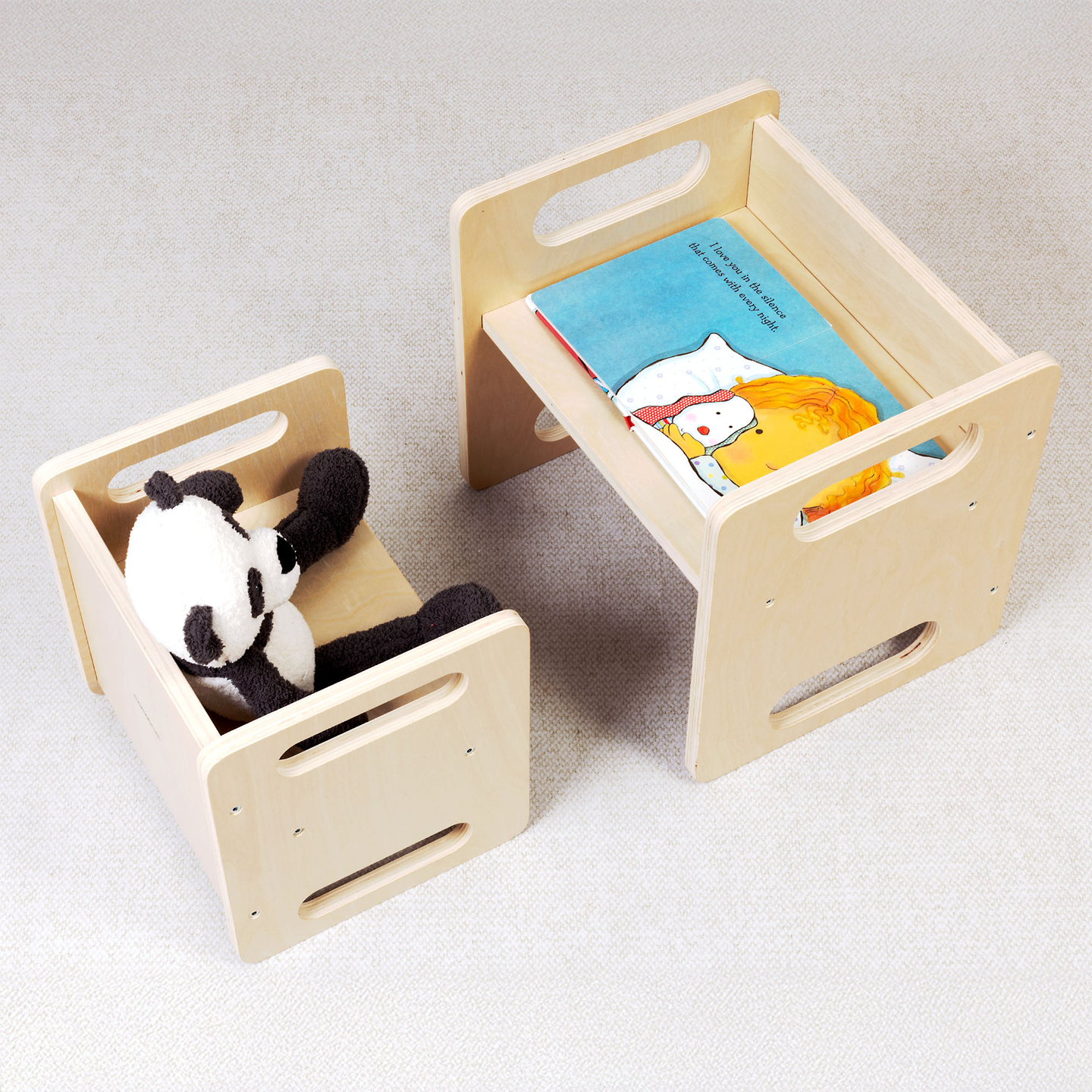 Drveni stol i stolica s funkcijom stepenice – multifunkcionalni Montessori set za djecu