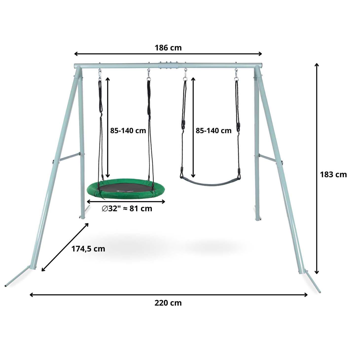 Dvostruka vrtna ljuljačka s okvirom i užadima - sjedalo i gnijezdo za rode