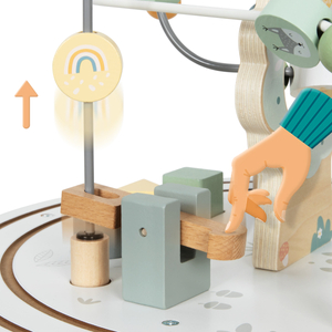 Drveni okrugli edukativni stol s magnetnim vlakićem i bacačem perlica