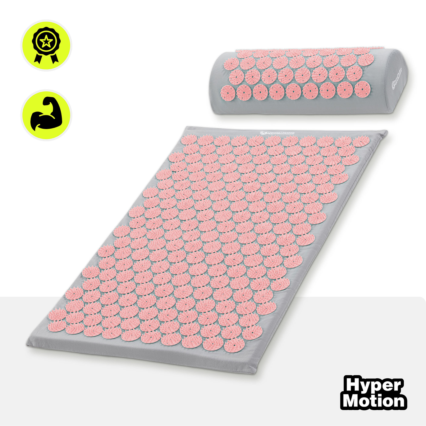 Prostirka za akupresuru s jastukom i navlakom - 72 cm HyperMotion siva i roza