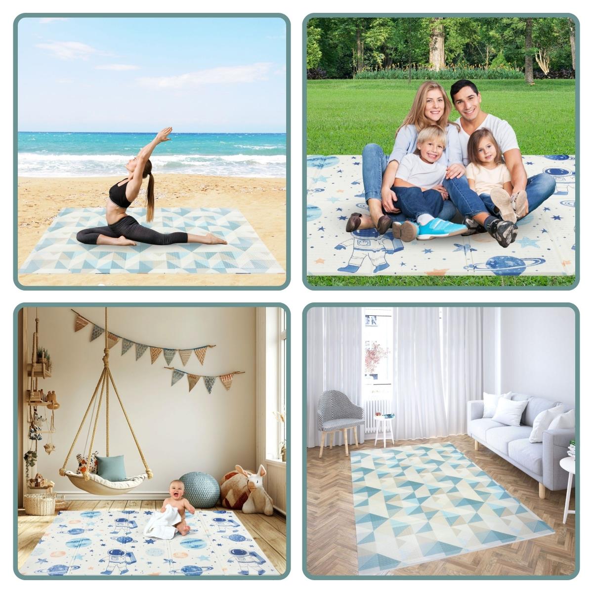 Dvostrani sklopivi pjenasti podmetač 180 x 120 x 1 cm - prostor/geometrijski trokuti