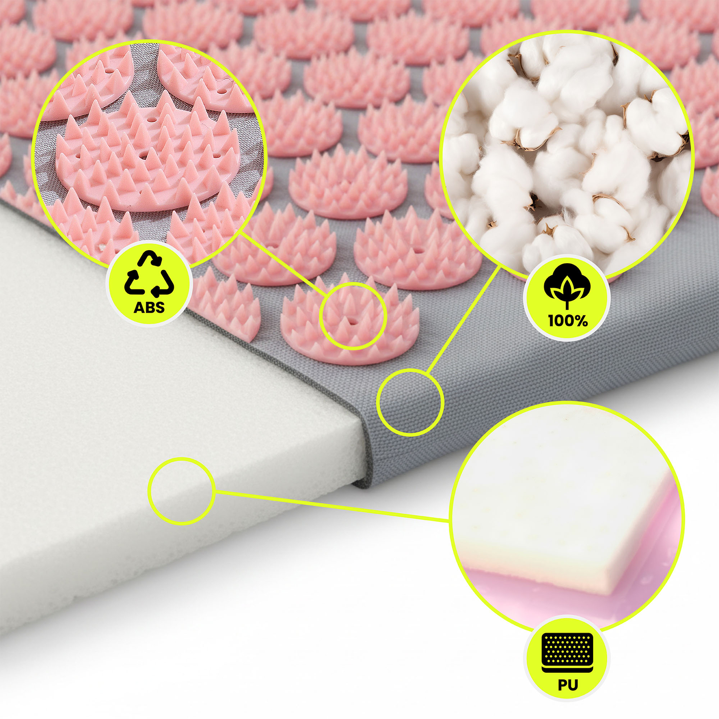 Velika akupresurna prostirka s jastukom i navlakom - 130 cm HyperMotion siva i roza