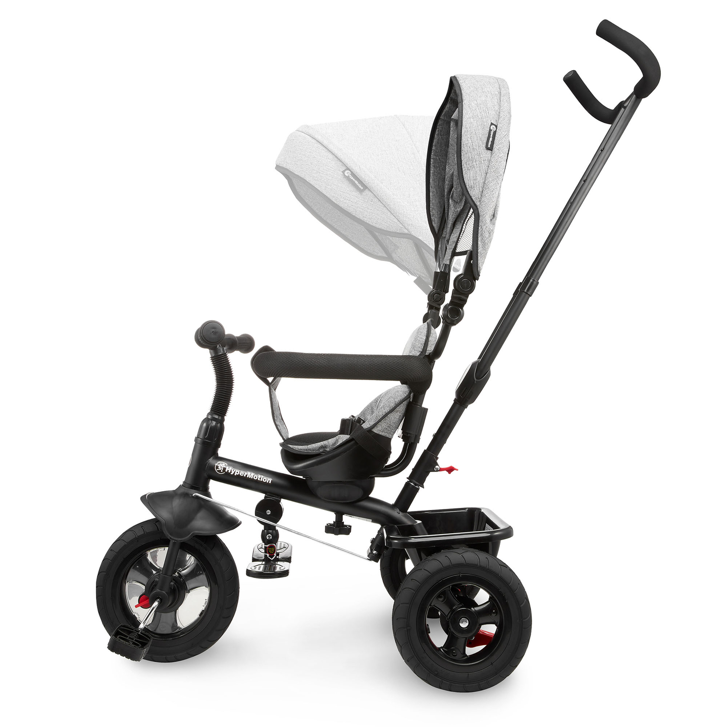 Tricikl za djecu 1-4 godine - TOBI FREY - siva boja - okretna - kotači na napuhavanje + guralica