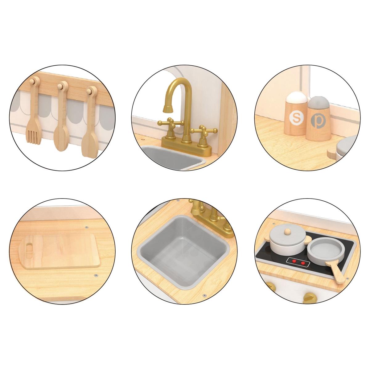 Drvena, interaktivna XXXL kutna kuhinja s hladnjakom, mikrovalnom pećnicom, pećnicom, perilicom i priborom - prirodno