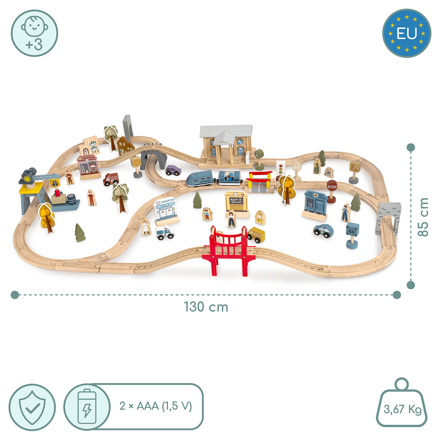 Drvena gradska željeznica s električnim vlakom - pokretna dizalica, brod, mostovi