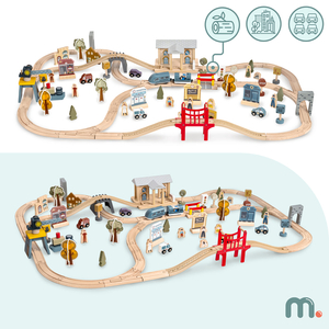 Drvena gradska željeznica s električnim vlakom - pokretna dizalica, brod, mostovi