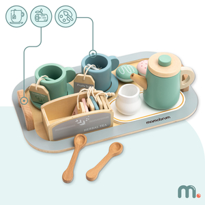 Veliki drveni set za čaj s pladnjem - 18 dijelova