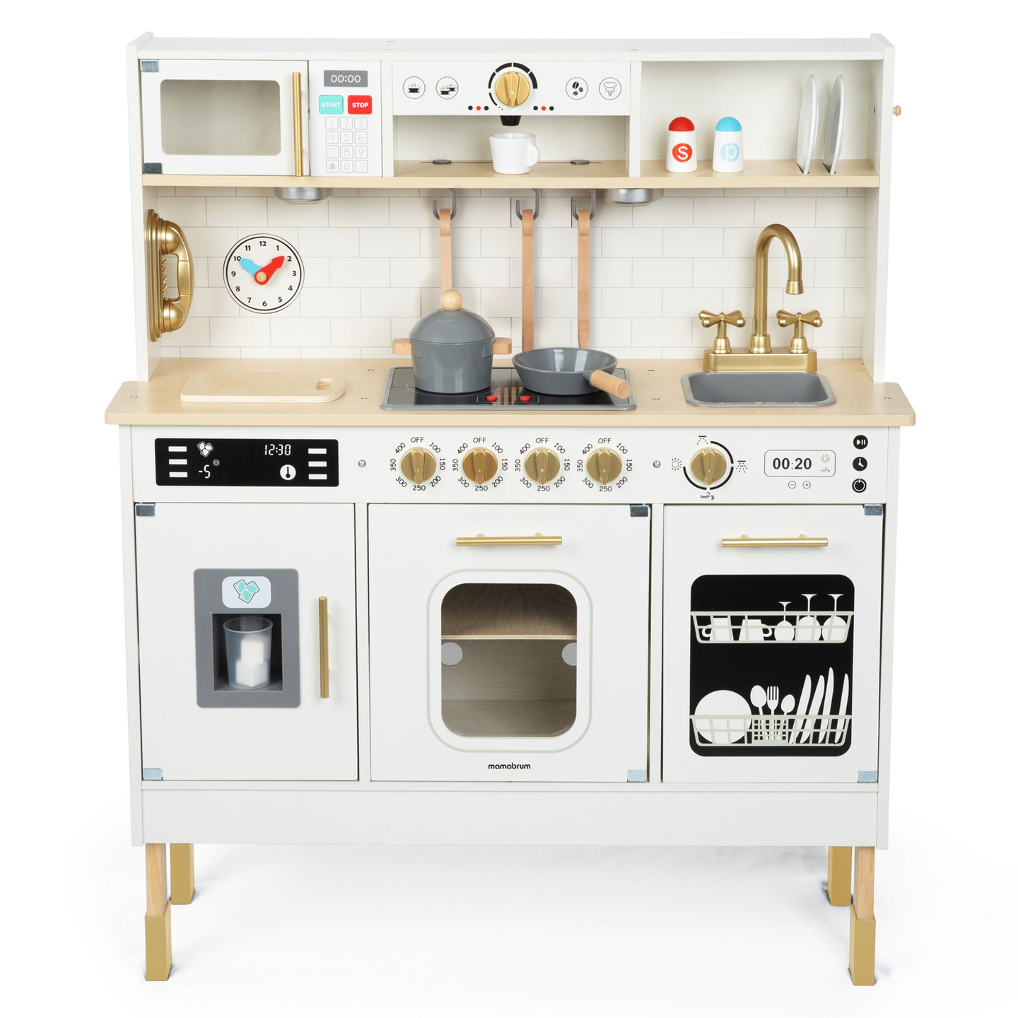 Interaktivna XXL drvena kuhinja s dodacima i LED rasvjetom - dvoetažna