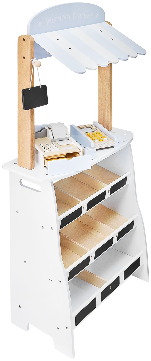 Trgovina mješovitom robom - drveni štand sa kutijama, blagajnom i terminalom