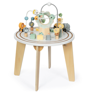 Drveni okrugli edukativni stol s magnetnim vlakićem i bacačem perlica