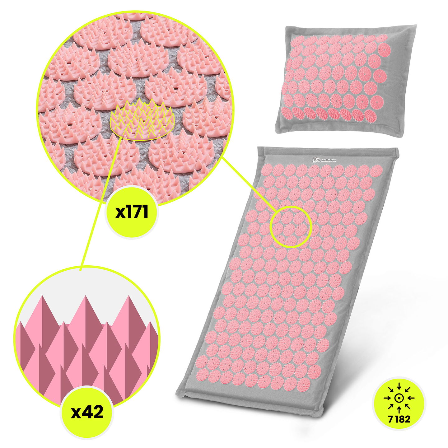 EKO lanena prostirka za akupresuru s kokosovim vlaknima i jastukom od heljde – 68 cm HyperMotion siva i ružičasta