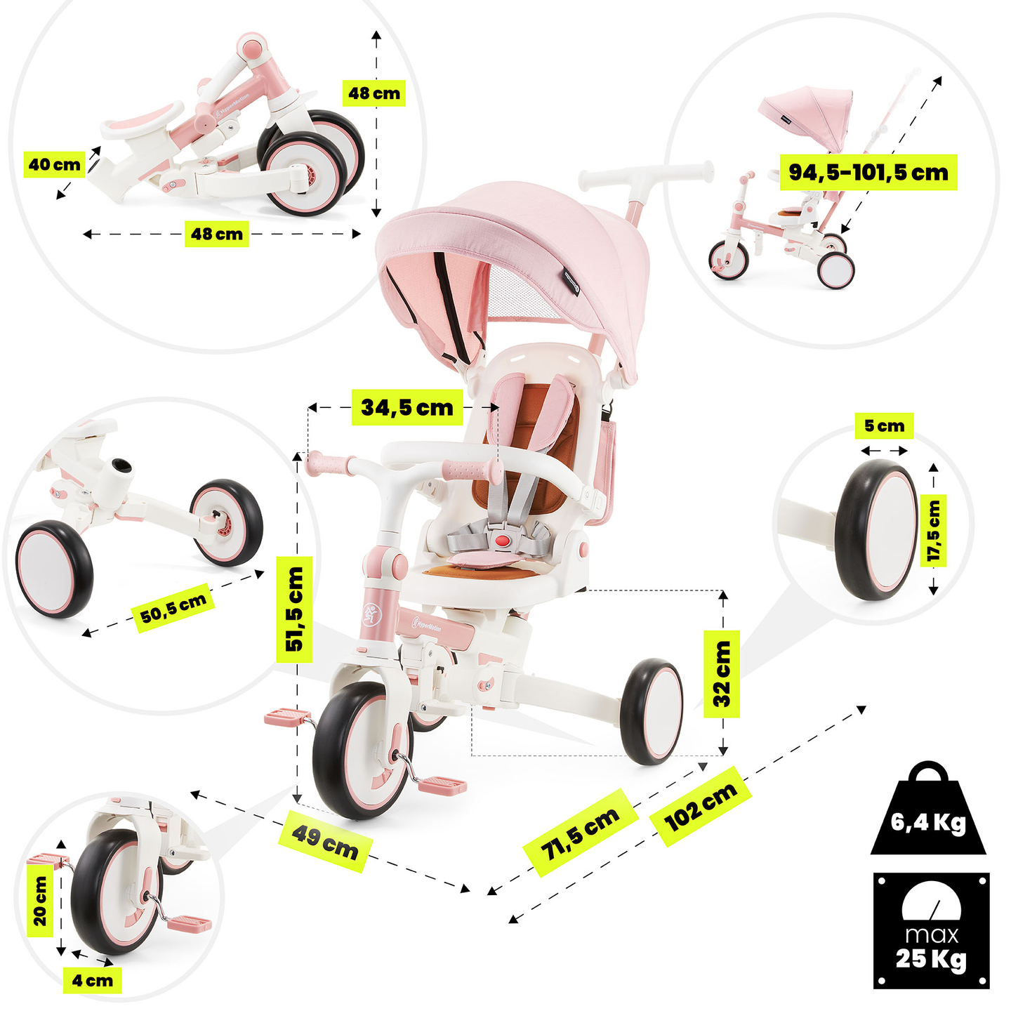 TOBI FOREST 8-u-1 višenamjenski tricikl - roza